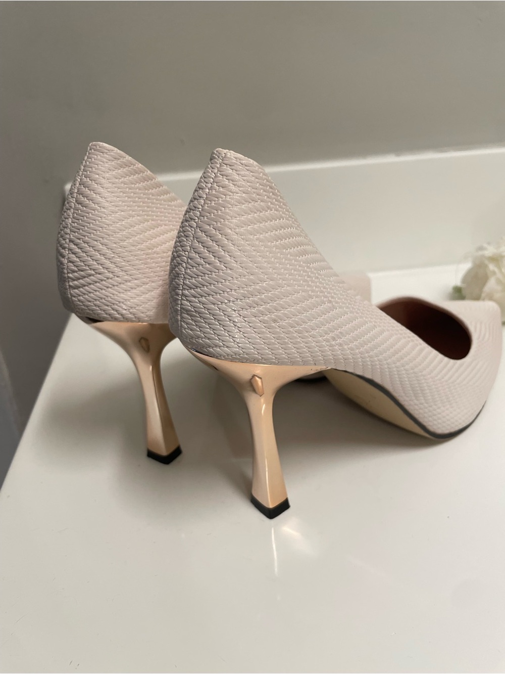 Beginning Boutique Pale Blush Textured Kitten Heels
